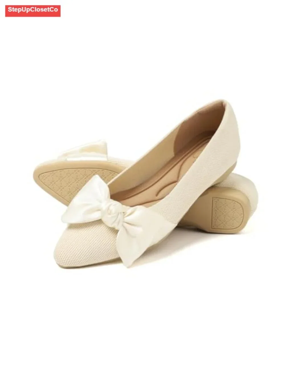 Pointed Toe Knit Mary Jane Ballet Flats Stretchy Slip-On Arch Support